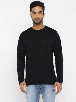 Turtle - Men Pure Cotton Solid Slim Fit Black Round Neck T-shirt