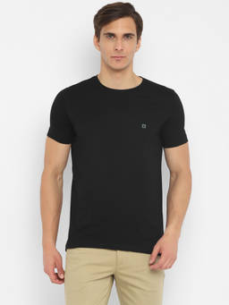 Turtle - Men Pure Cotton Solid Slim Fit Black Round Neck T-shirt