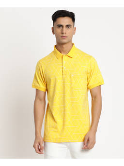 Turtle - Men Pure Cotton Printed Slim Fit Yellow Polo T-shirt