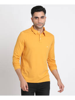 Turtle - Men Cotton Tencel Solid Slim Fit Yellow Polo T-shirt