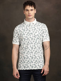 Turtle - Men Knitted Printed Slim Fit Grey Polo T-shirt