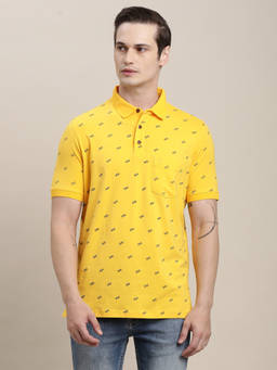 Turtle - Men Knitted Printed Slim Fit Yellow Polo T-shirt