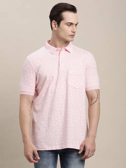 Turtle - Men Cotton Stretch Printed Slim Fit Peach Polo T-shirt