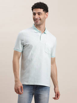 Turtle - Men Cotton Stretch Printed Slim Fit Light Blue Polo T-shirt