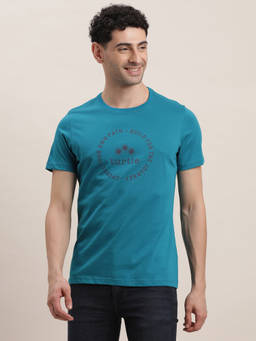 Turtle - Men Knitted Solid Slim Fit Blue Crew Neck T-shirt