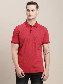 Turtle - Men Cotton Stretch Printed Slim Fit Red Polo T-shirt
