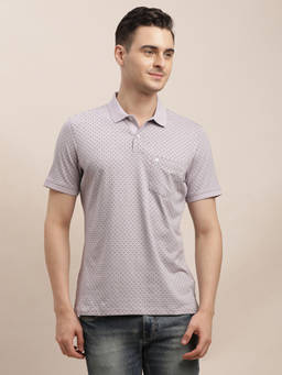 Turtle - Men Cotton Stretch Printed Slim Fit Light Grey Polo T-shirt
