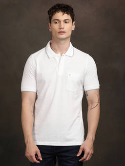 Turtle - Men Polycotton Solid Slim Fit White Polo T-shirt