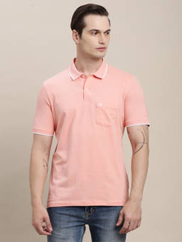 Turtle - Men Cotton Stretch Solid Slim Fit Peach Polo T-shirt
