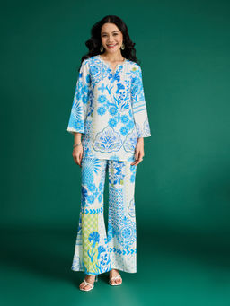 Gajra Gang - White Crepe Printed Co-Ord Set Citrus Sorbet (Set of 2)