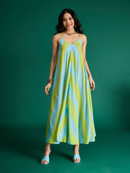 Gajra Gang - Lime Crepe Chevron Strappy Maxi Dress Citrus Sorbet