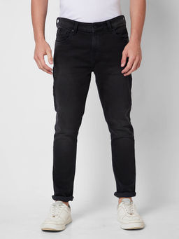 Spykar - Mid Rise Tapered Fit Black Jeans for Men
