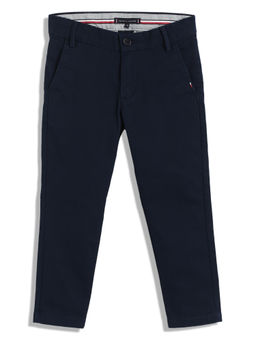 Tommy Hilfiger - Boys Navy Blue Solid Slim-Fit Cotton Trouser