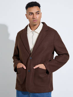 Styli - Men Brown Solid Long-Sleeves Regular Fit Winter Coat
