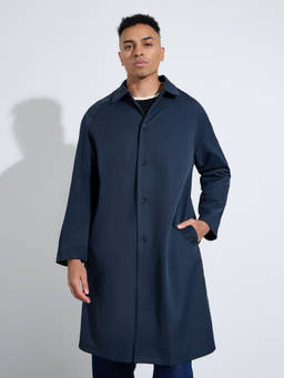 Styli - Men Solid Clean Over Longline Coat with Side Seam Pocket