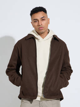 Styli - Men Brown Solid Minimal Zip-Up Collared Jacket