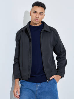 Styli - Men Black Solid Minimal Through Collared Jacket