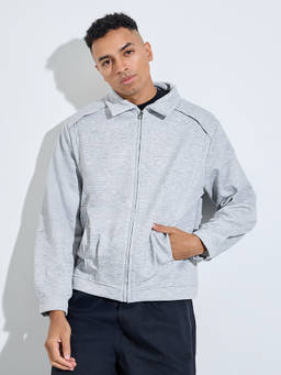 Styli - Men Grey Solid Minimal Through Collared Jacket