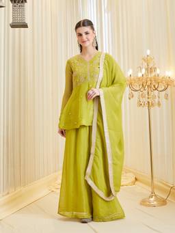 MOKOSH - Green Silk Paisley Kurti Palazzo with Dupatta