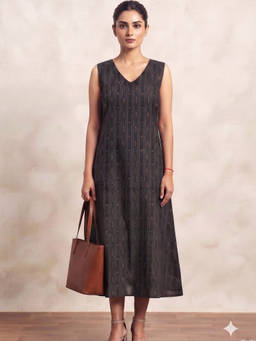Aayusika - Black Cotton Printed Midi Midi Dress