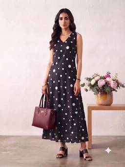 Aayusika - Black Liva Polka Dots Midi Midi Dress