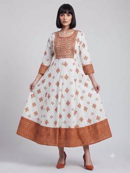 Aayusika - White Cotton Floral Midi Midi Dress