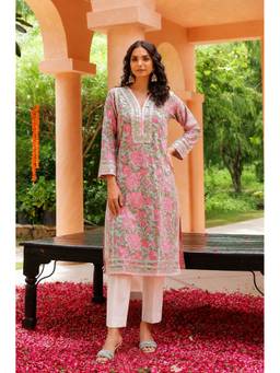 CHHAAP TILAK - Pink Cotton Floral Kurta