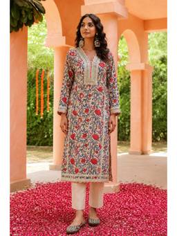 CHHAAP TILAK - Cream Cotton Floral Kurta