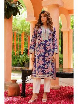 CHHAAP TILAK - Indigo Cotton Floral Kurta