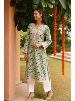 CHHAAP TILAK - Green Cotton Floral Kurta