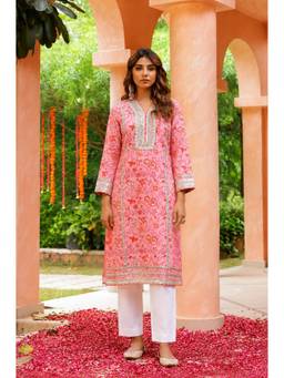 CHHAAP TILAK - Pink Cotton Floral Kurta