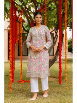 CHHAAP TILAK - Pink Cotton Floral Kurta