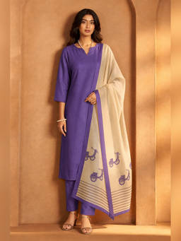 Seerat - Purple Chanderi Solid/Plain Kurta Pant with Dupatta