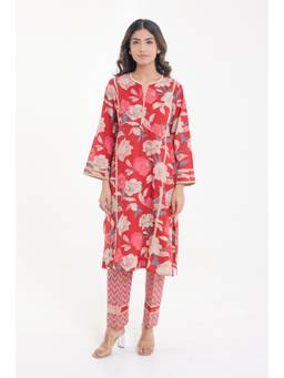 CHHAAP TILAK - Red Cotton Floral Kurta
