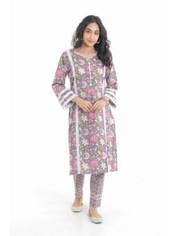 CHHAAP TILAK - Grey Cotton Floral Kurta