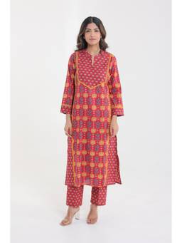 CHHAAP TILAK - Red Cotton Floral Kurta