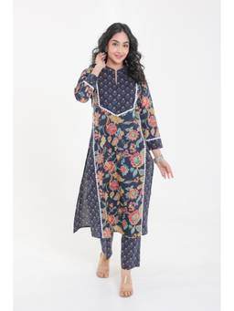 CHHAAP TILAK - Blue Cotton Floral Kurta