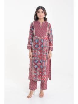 CHHAAP TILAK - Red Cotton Floral Kurta