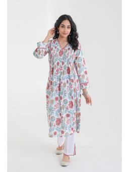 CHHAAP TILAK - Peach Cotton Floral Kurta