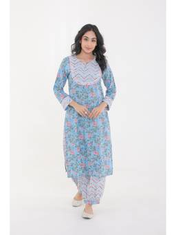 CHHAAP TILAK - Blue Cotton Floral Kurta