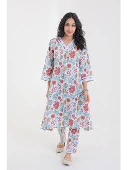 CHHAAP TILAK - Peach Cotton Floral Kurta