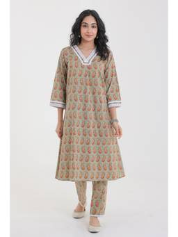 CHHAAP TILAK - Green Cotton Floral Kurta