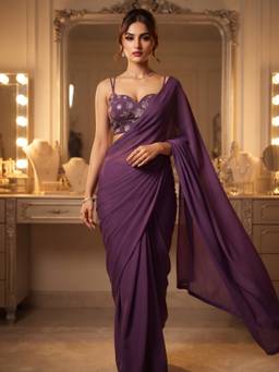FLOSIVE - Wine Silk Solid/Plain Saree With Unstitched Blouse