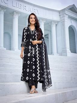 Royal Export - Black Viscose Printed Kurta Pant with Dupatta