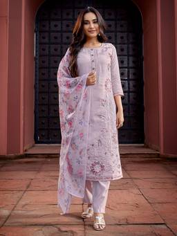 Royal Export - Lavender Chanderi Embroidered Kurta Pant with Dupatta