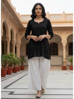 Khaka-The Chikankari Heritage - Black Viscose Rayon Embroidered Kurti