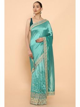 Soch - Women Green Georgette Embroidered Saree with Unstitched Blouse
