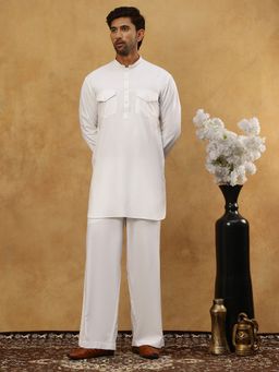 Jompers - Men Ethnic White Viscose Rayon Kurta With Pyjama