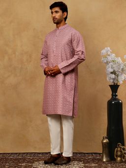 Jompers - Men Traditional Magenta Printed Kurta With Pyjama