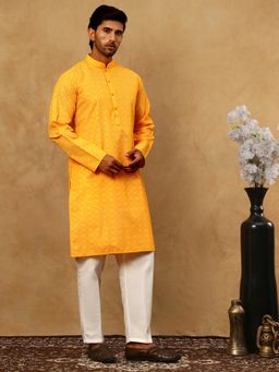 Jompers - Men Traditional Orange Printed Kurta With Pyjama